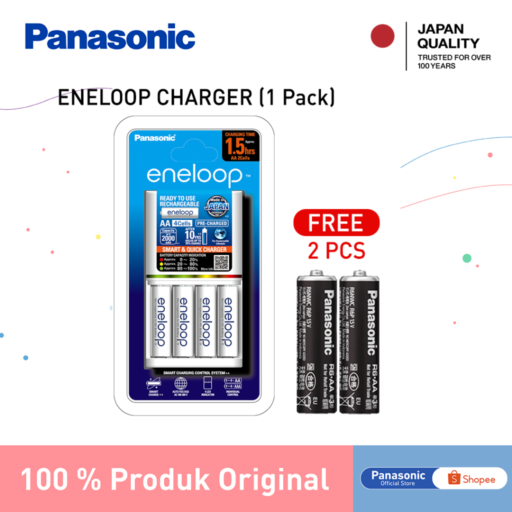 Panasonic Eneloop Fast Charger Kit + 4pc Battery Eneloop Rechargeable