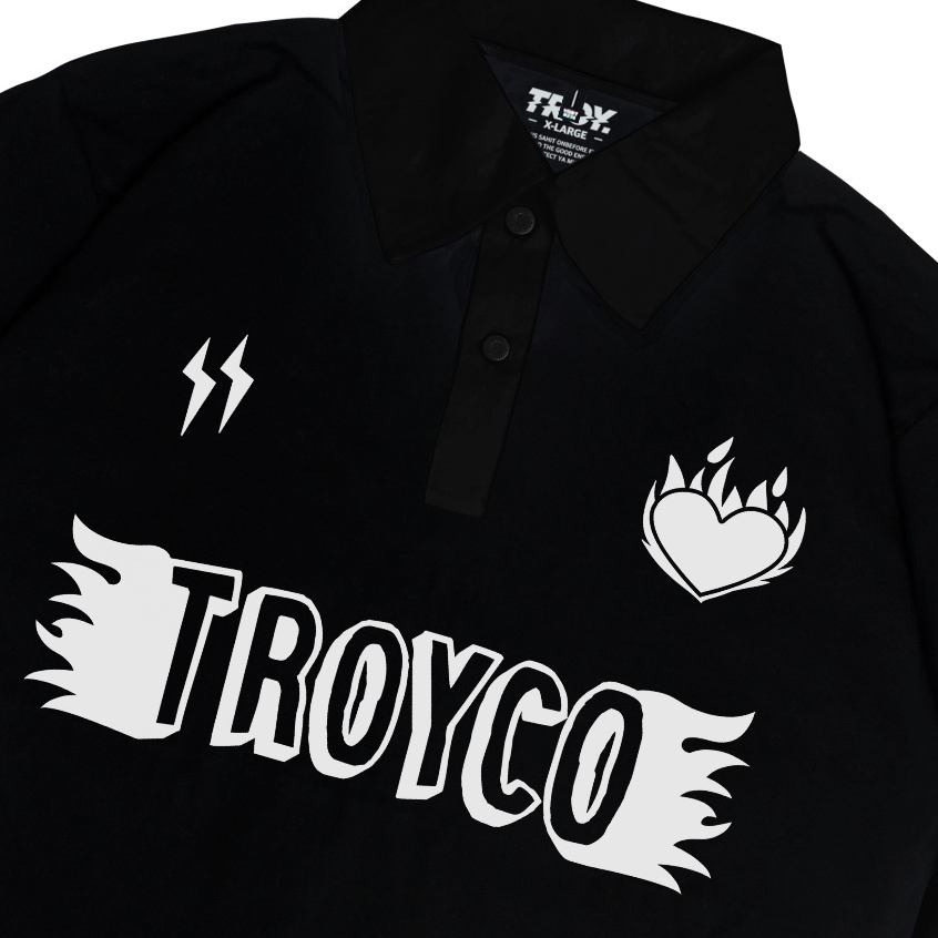 Troy Company Wangky Polo Shirt Full Black Fire Heart - Kaos Polo Hitam WKD 2993