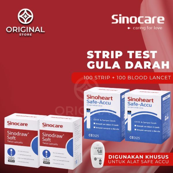 Sinoheart Safe Accu Strip Uji Gula Darah (25 Strip & 50 Strip) Strip Uji Gula Darah BONUS JARUM