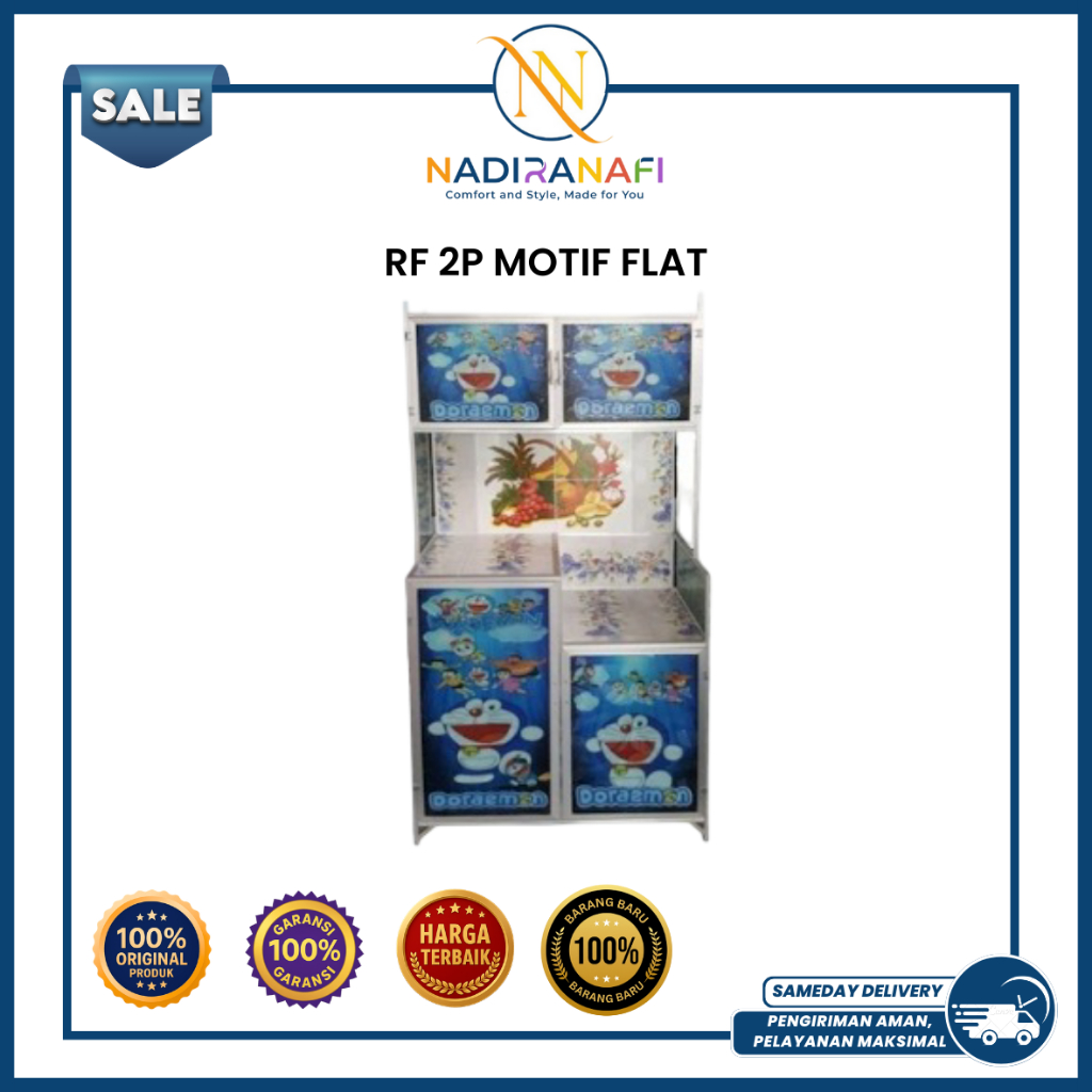 NADIRANAFI Rak Piring Karakter Aluminium Kaca Keramik Motif Flat 2 Pintu