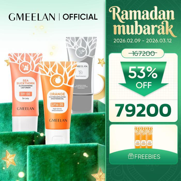 GMEELAN 3PCS Glabridin Pearl Peptide Brightening Sunscreen SPF50+ PA++++ 30g + Wajah Exfoliating Gel