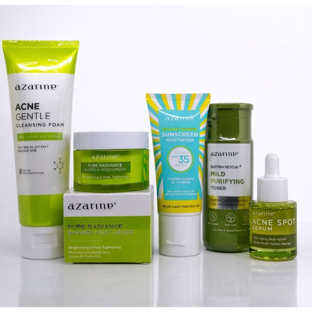 Azarine Paket Perawatan Wajah Lengkap - Acne Gentle Cleansing Foam, Pure Radiance Barrier Moisturize