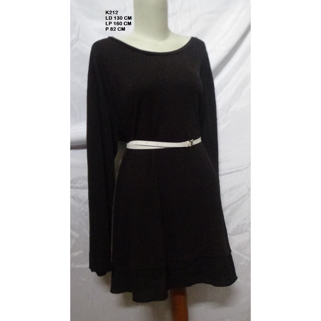 Atasan Tunik Wanita K212 Black Oversized - Dress Kaos Hitam Polos Big Size