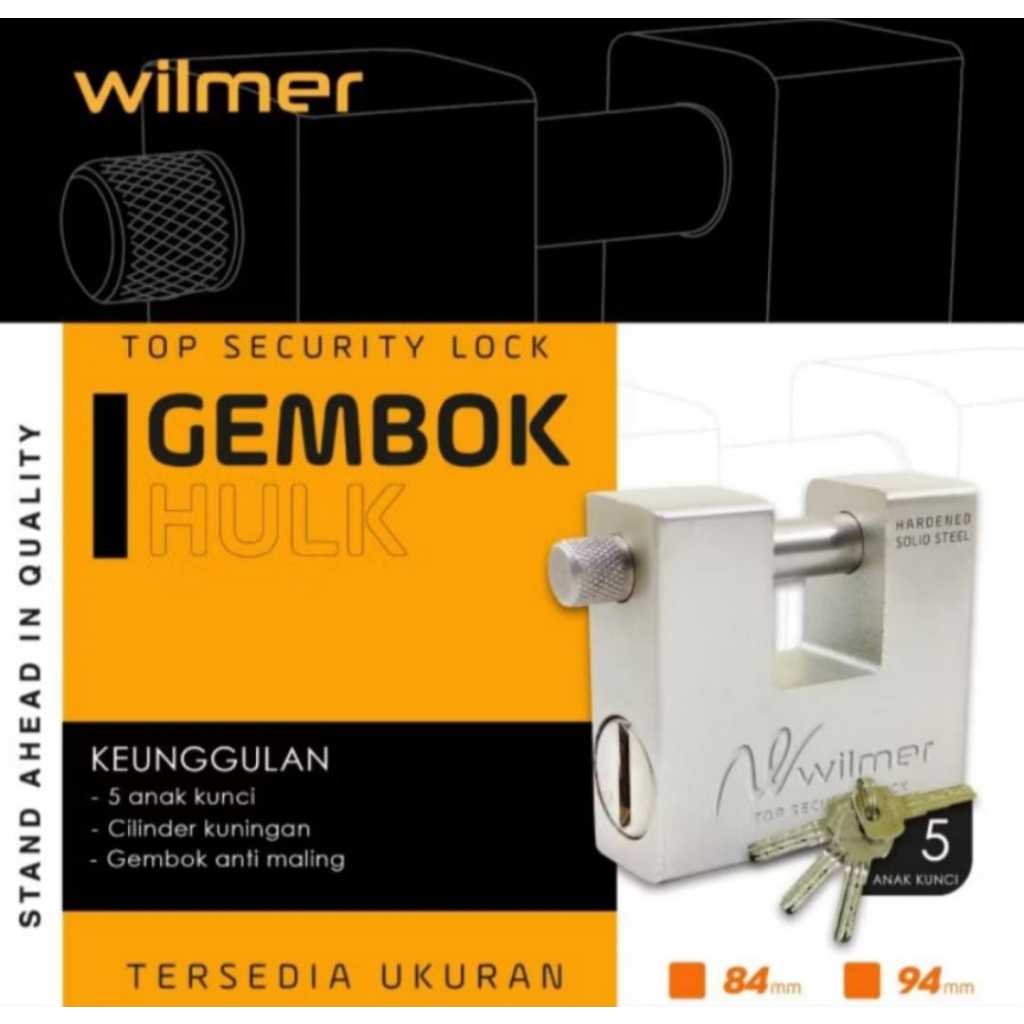 Wilmer Gembok Hulk Besar Anti Maling Baja Wilmer Kunci Gembok Anti Maling Model Kotak Hulk Ukuran 94