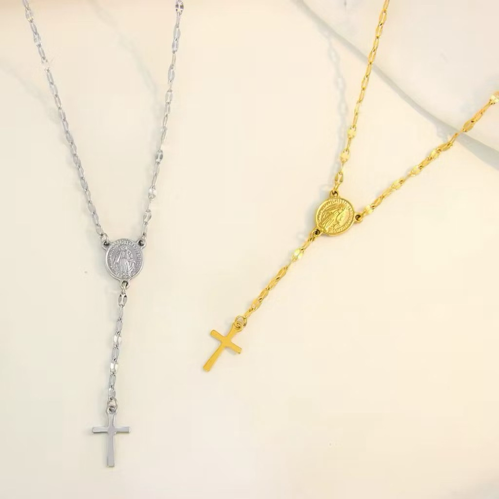 Kalung rosario salib polos titanium