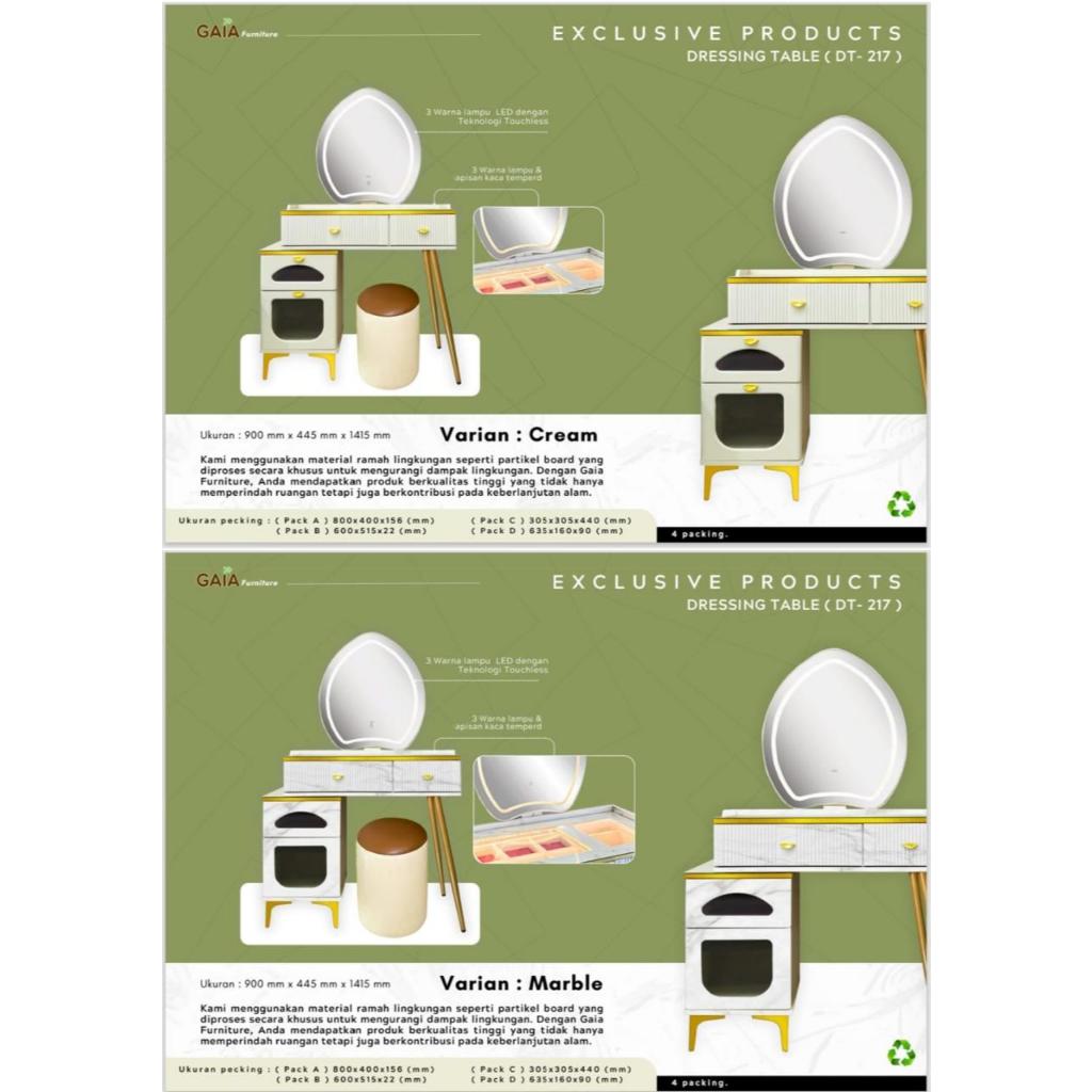 MEJA RIAS GAIA DT 217 | DT-211 DRESSING TABLE VANITY MIRROR LED LIGHT LAMPU LED 3 WARNA TOUCHSCREEN