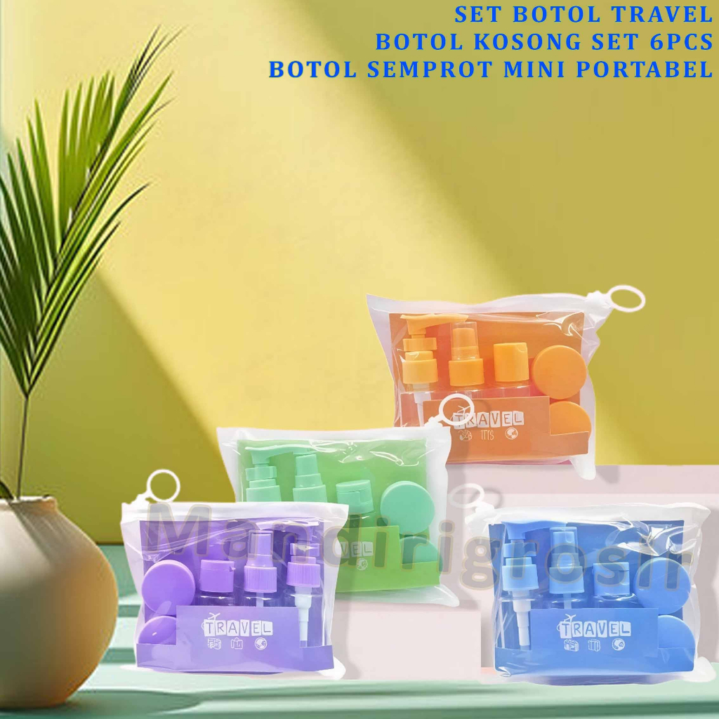 Botol Kosong Plastik * Set Botol Travel * Botol Semprot Mini Portabel * Set 6pcs
