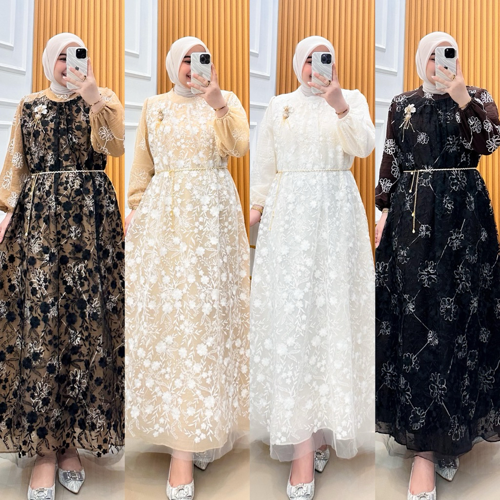Dress Anak Kandung | Fairy Crepe Mix Brukat Tule Free Belt Gamis Lebaran 2026 Kekinian Terbaru Tervi