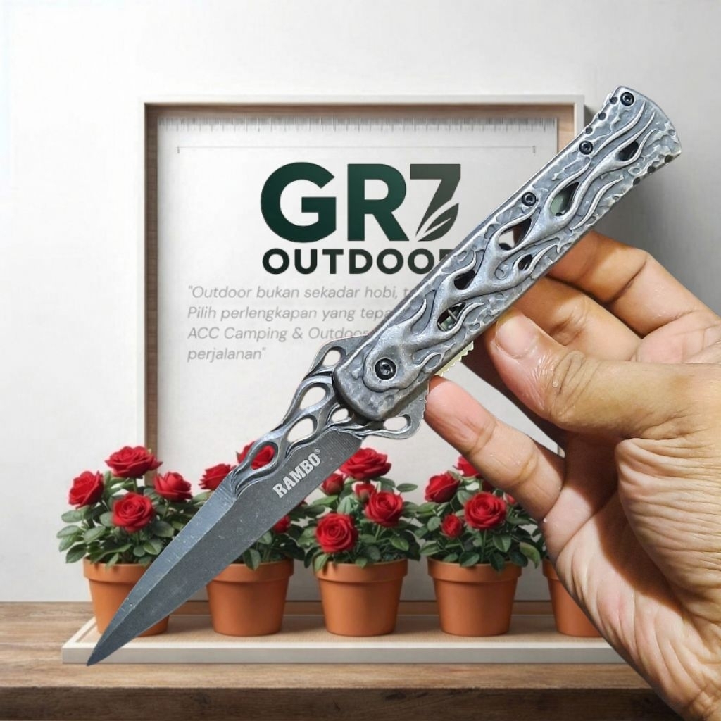 Pisau Survival Lipat Outdoor Rambo Tactical Ergonomis / Pisau Berburu / Survival Kit