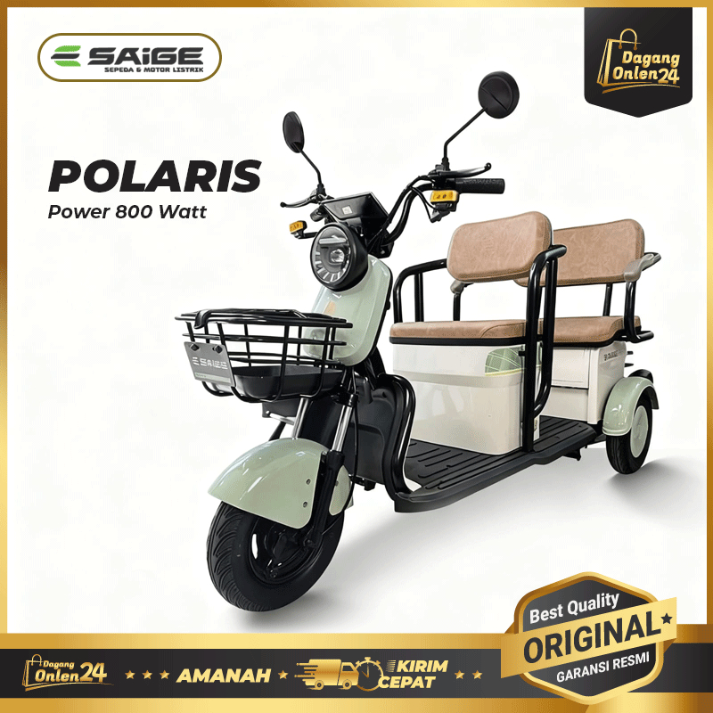 Sepeda Listrik Roda 3 SaiGe Polaris 48V Dewasa Bentor 800W Anti Air E bike Terbaru 2025 Garansi