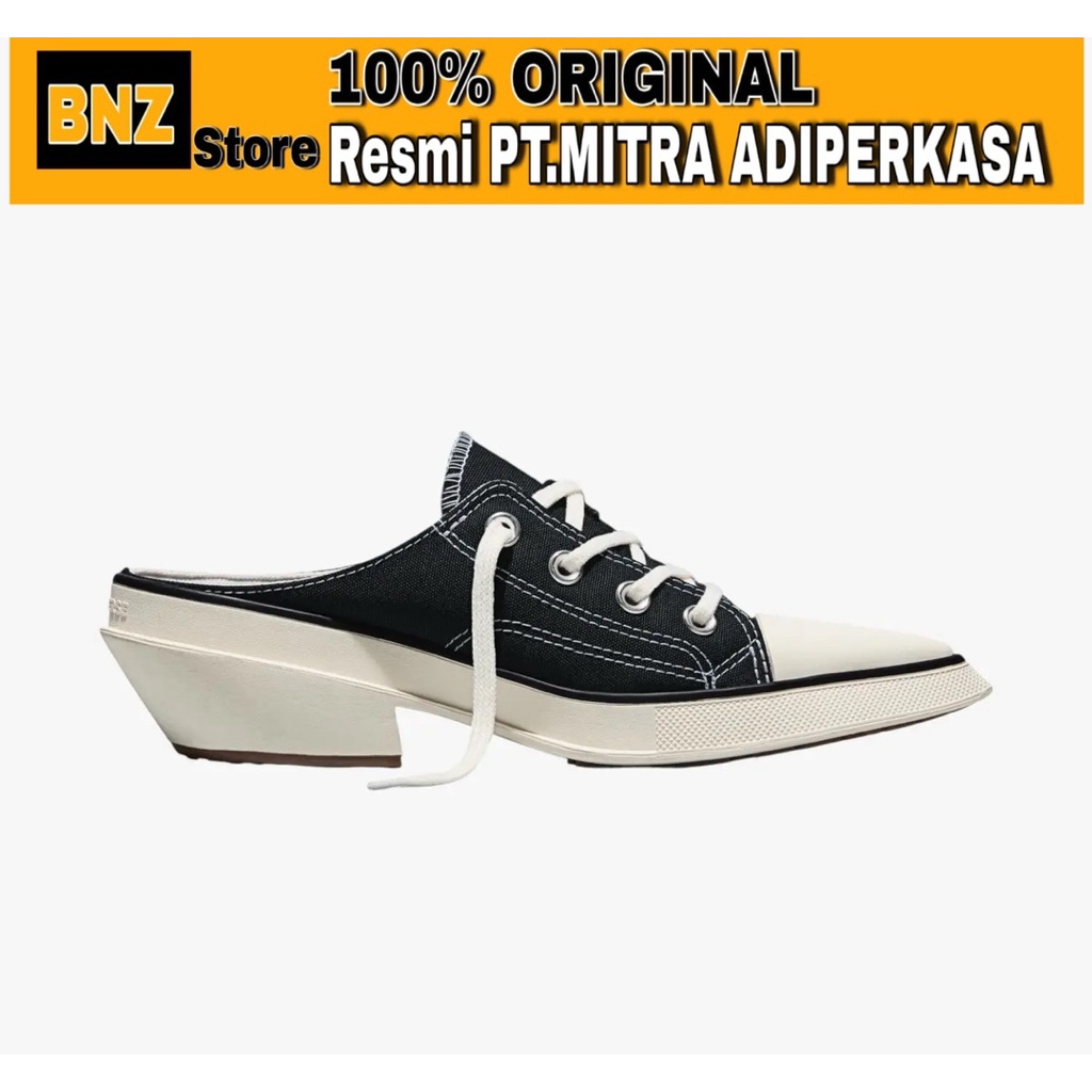 Sepatu Sneakers Wanita Converse Chuck 70s De Luxe Pointed Mule Heel Platform Black/White