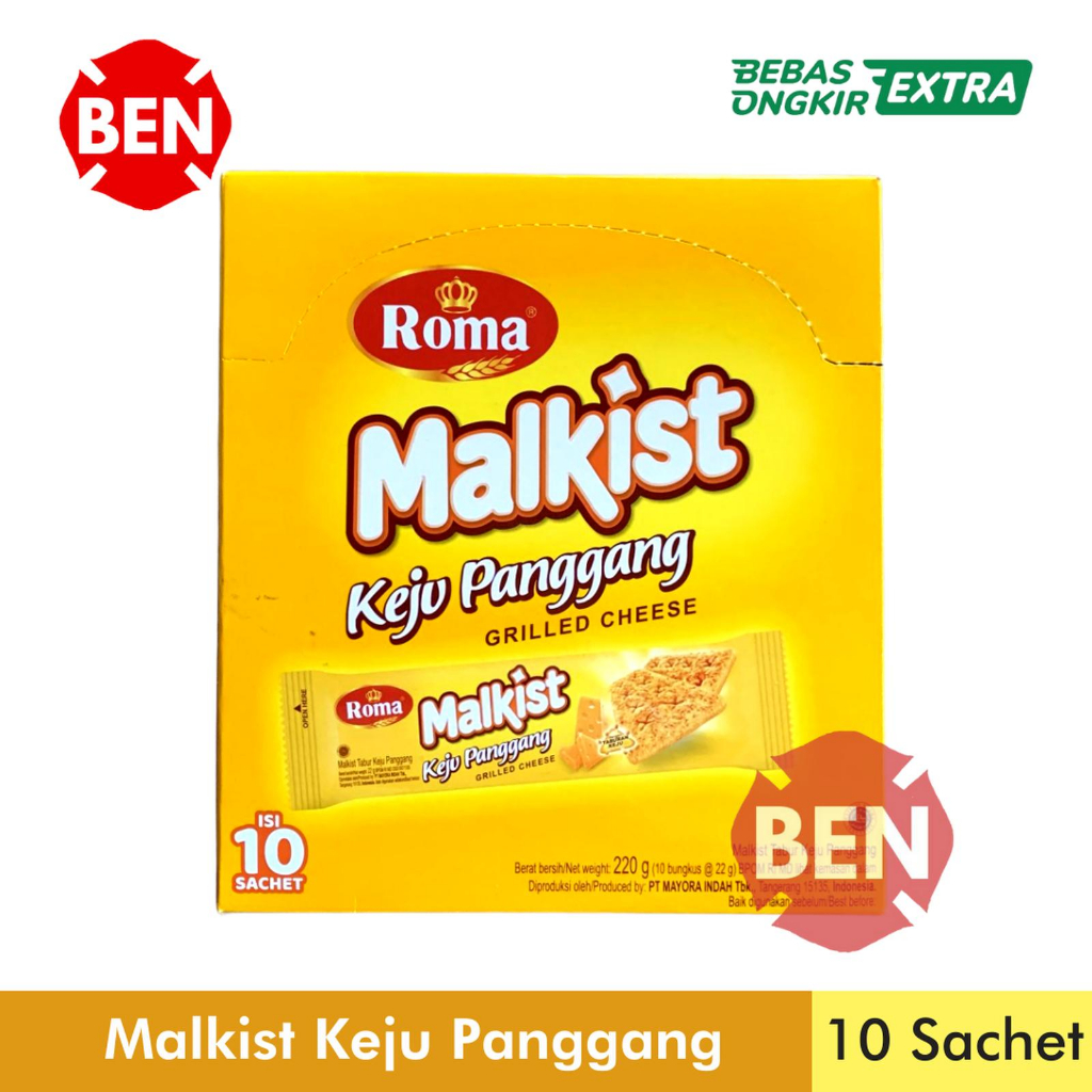 Roma Malkist Keju Panggang 1 Box 10 Sachet Grilled Cheese Tabur Kuning