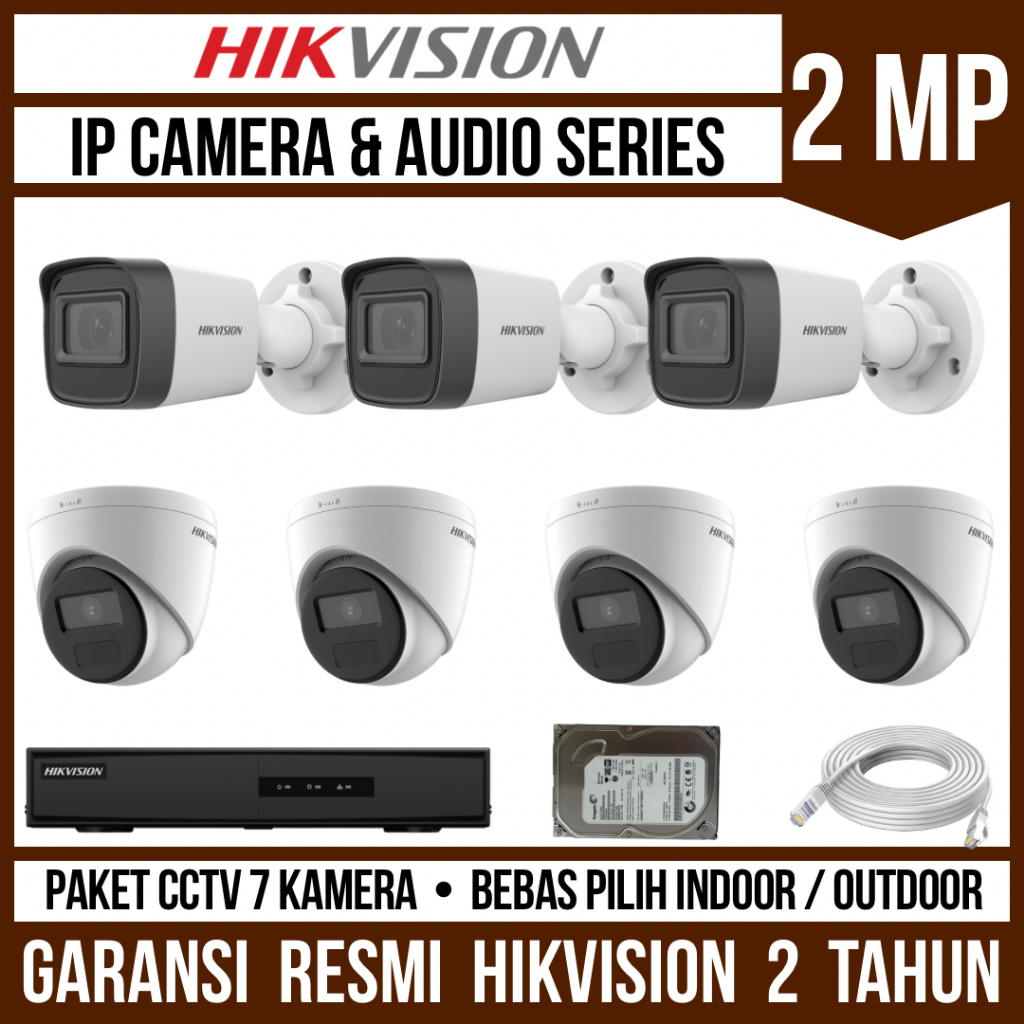 Paket CCTV Hikvision IP Camera 2MP 8 Channel 7 Kamera Audio Series IP Cam