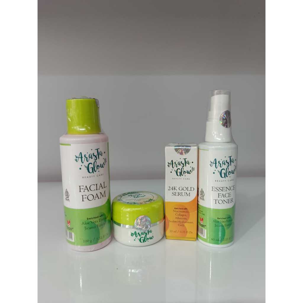 ARASTA GLOW 4IN1 PAKET PLUS SERUM GOLD ARASTA GLOW COMPLETE WHITENING DAY AND NIGHT CREAM BPOM ORI