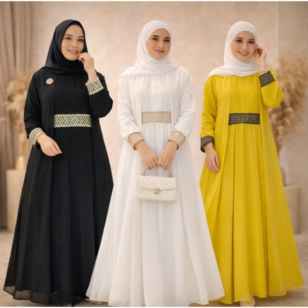 Gamis Salsa Dress Gamis Dewasa Kekinian/ Abaya Hitam Mewah Elegan / Delisa Gamis Pesta Mewah Terbaru