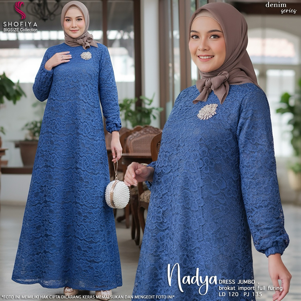 Nadya Dress Jumbo - dress gamis brokat full furing import