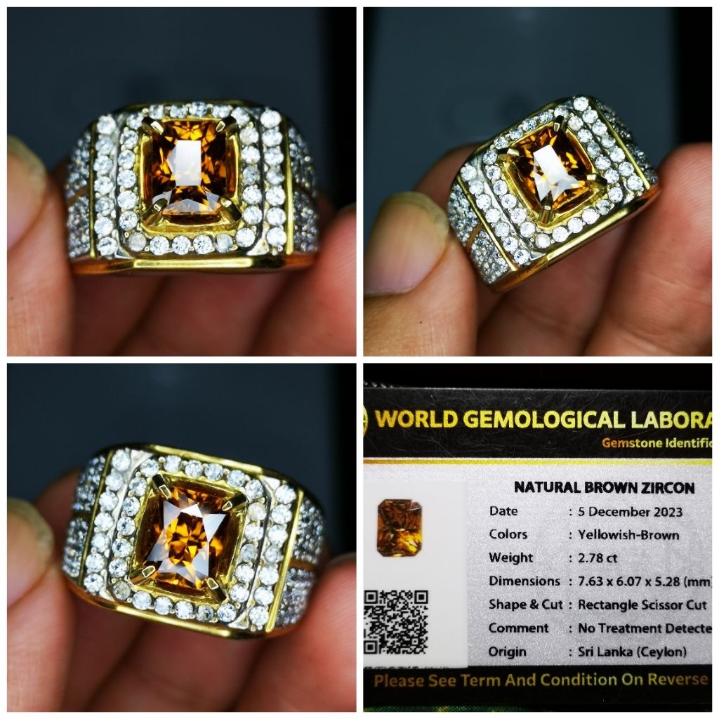 CINCIN BATU PERMATA NATURAL BROWN ZIRCON MEMO WGL