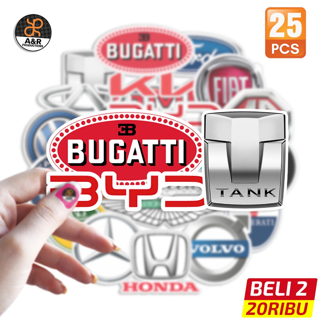 Stiker Logo Mobil Premium 25PCS – Bugatti BYD Tank Honda Mercedes Volvo Fiat Waterproof Vinyl Cuttin