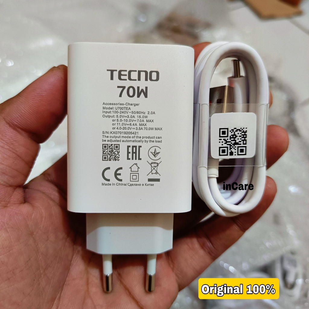 Charger Tecno 70W Original Pova 6  Pova 6 Pro