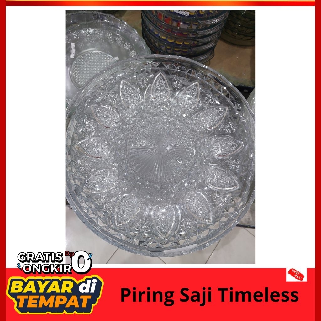 PIRING SAJI KACA TEBAL BESAR BULAT SEMI BOWL MOTIF KLASIK