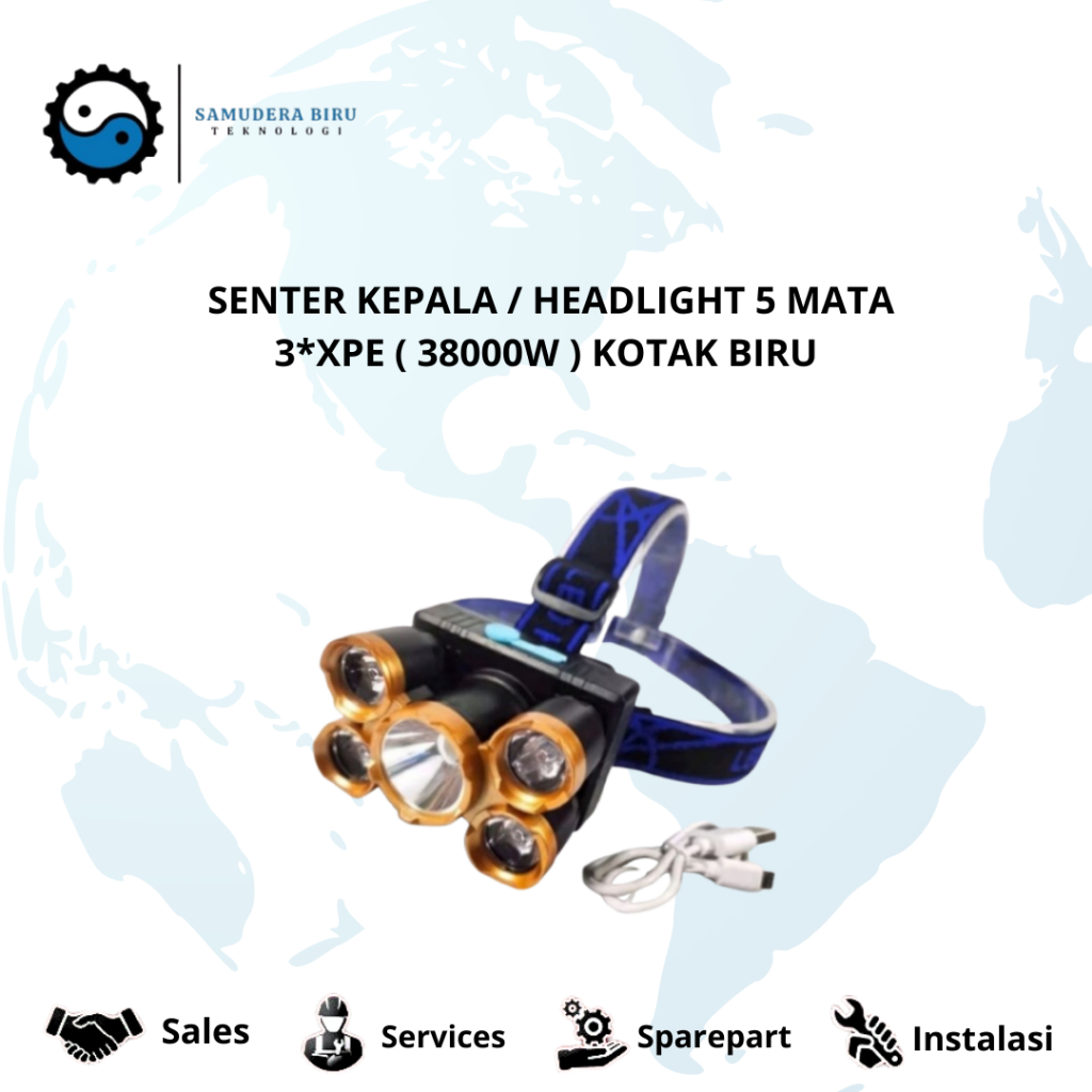 SENTER KEPALA / HEADLIGHT 5 MATA 3*XPE ( 38000W ) KOTAK BIRU