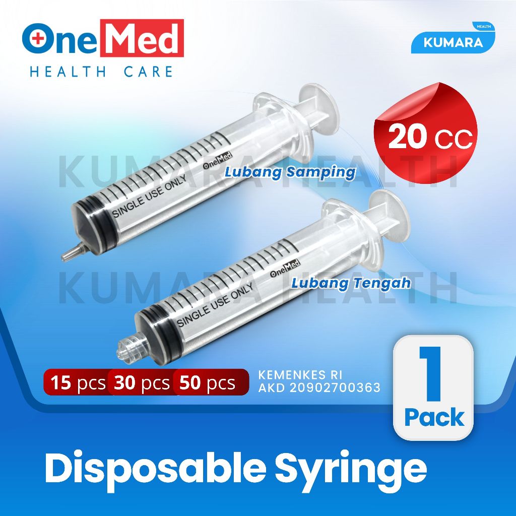 ONEMED - Syringe 20cc Spuit 20ml | Lubang Tengah & Lubang Pinggir | Pack | KUMARA