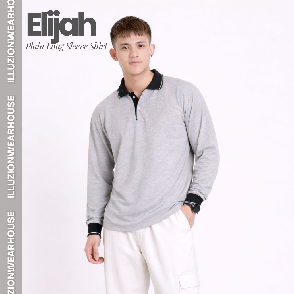Illuzion Wearhouse Elijah Polo Shirt Light Grey Black - Long Sleeve - Polo - Kaos Polo Unisex - Polo