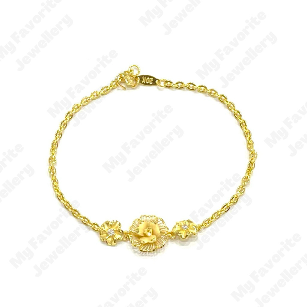 Gelang Fancy Tiga Bunga Ad UBS Emas Asli Kadar 875 20K