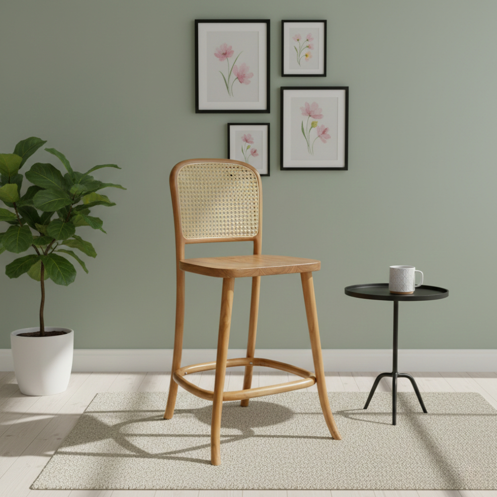 Dayse Barstool Kursi Bar Cafe Kayu Jati Anyaman Rotan
