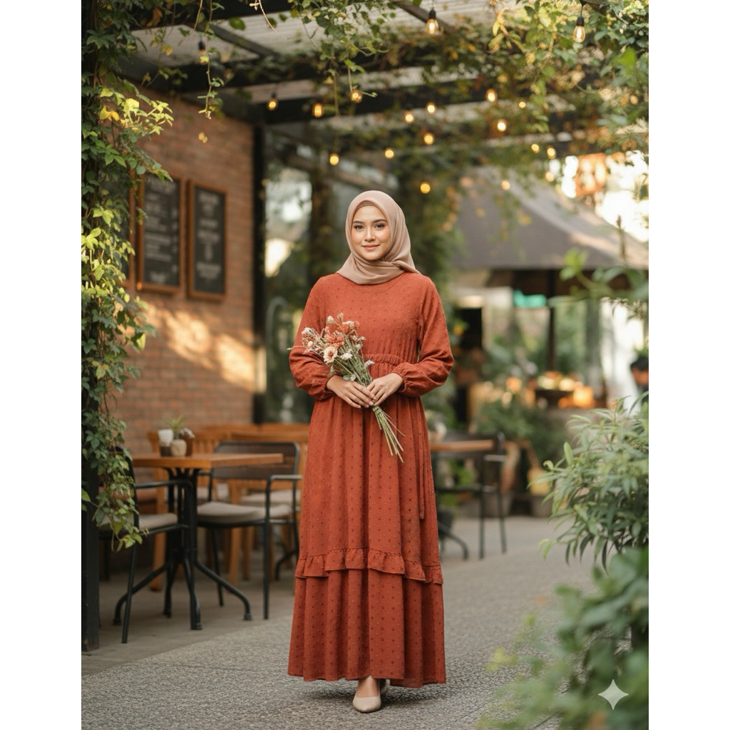 Gamis lebaran 2026 Tiana dress tali serut bahan crinkle uragiri motif hati