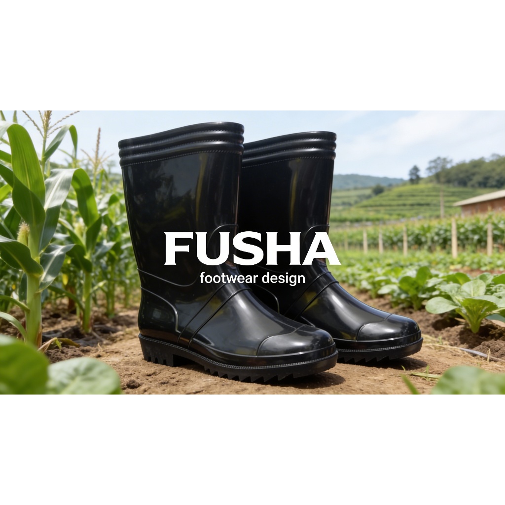 Sepatu Boots FUSHA Boots Karet Pendek Hitam Fleksibel Karet Nyaman