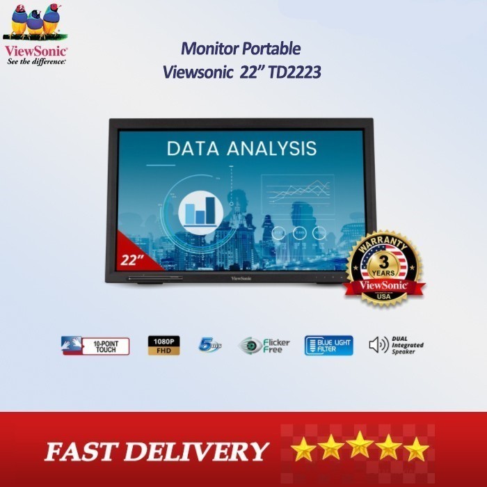 ViewSonic 22” IR Touch Monitor TD2223-2 10-Point Touch TD 2223 HDMI VGA