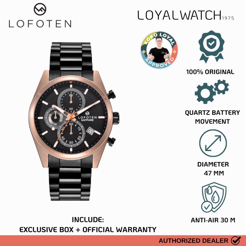 Jam Tangan Lofoten Chronograph Pria F-6519MC-BRG4 Black Stainless Steel Original Garansi Resmi