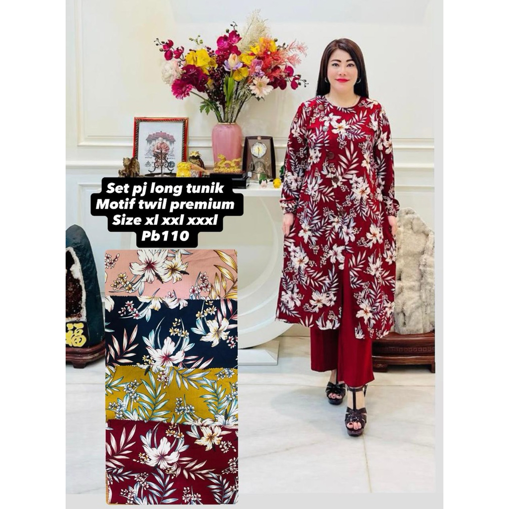410000 270011 Set Panjang Long Tunik Wanita Rayon Twill Polos - Stelan Big Size - Setelan Jumbo - St