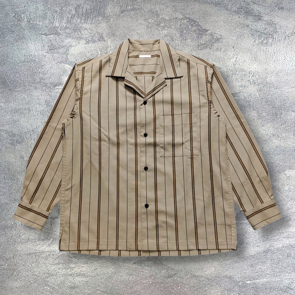 Kemeja Panjang Open Collar Stripe Gu Uniqlo Coklat