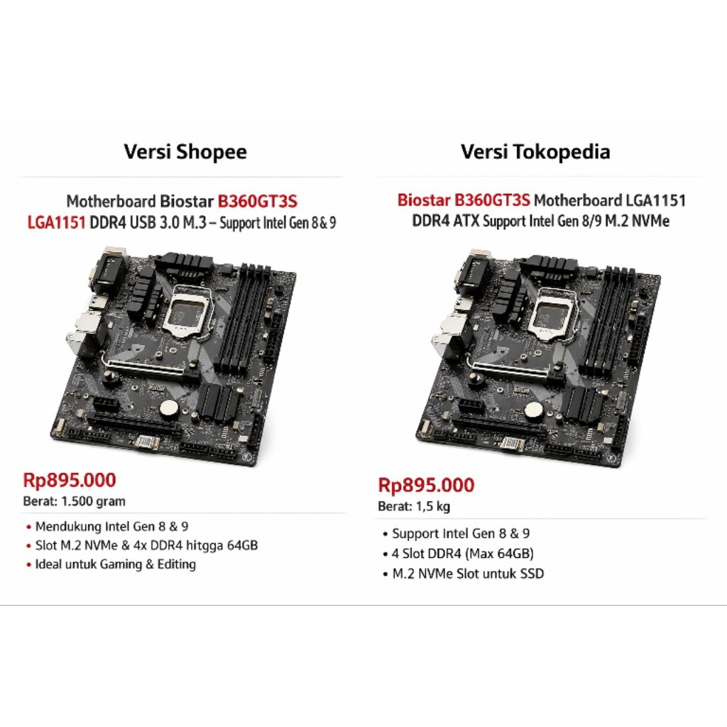 Motherboard Biostar B360GT3S LGA1151 DDR4 USB 3.0 M.2 ATX – Support Intel Gen 8 & 9