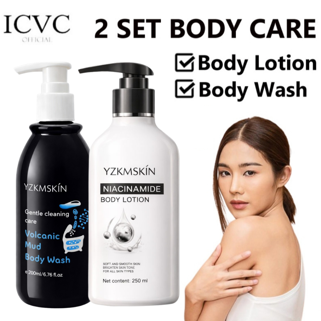 BUNDLE Yzkmskin Body Lotion Niacinamide 250ml Yzkmskin Mud Body Wash Sabun Mandi Cair 200ml
