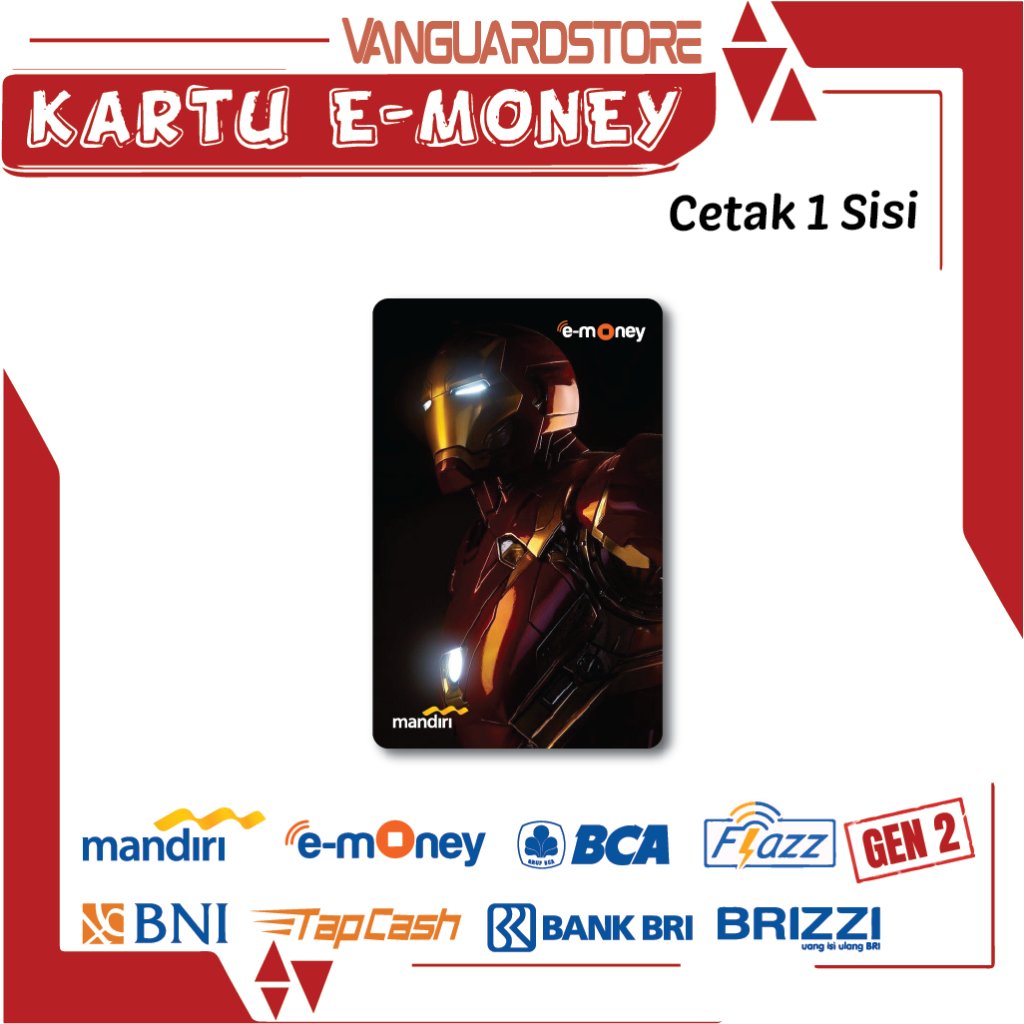 KARTU E MONEY E TOLL IRON MAN SUPERHERO ANIME 3 EMONEY MANDIRI FLAZZ BCA BNI TAPCASH BRIZZI -1 SISI