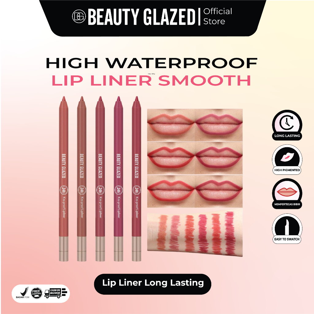 Beauty Glazed Waterproof & Long Lasting Lip Liner BPOM B161 Moisturizing Pigmented Long Lasting Lip 