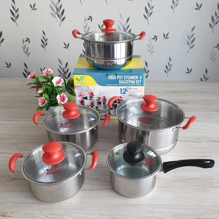 Jagoo High Pot Steamer dan Saucepan Dandang Steamer Stainless Steel Set 12pcs