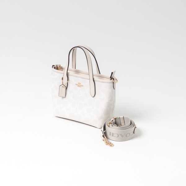 Tas COACH CITY MONOGRAM IVORY WHITE TAUPE MINI ZIP TOTE BAG WITH LS 100% ORIGINAL