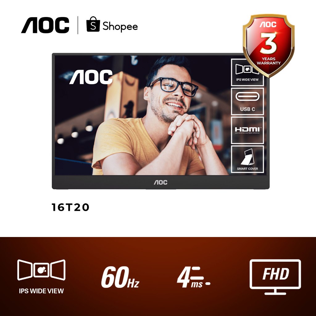 AOC 16T20 Portable Monitor USB-C 15.6" IPS 4ms 60hz