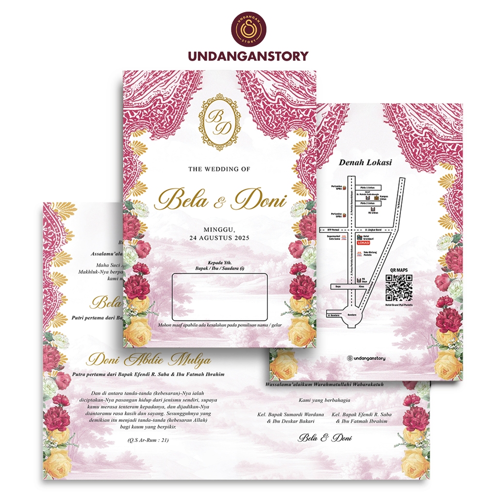 Undangan Pernikahan Elegan Waterfall Pink – Desain Romantis & Mewah Kekinian