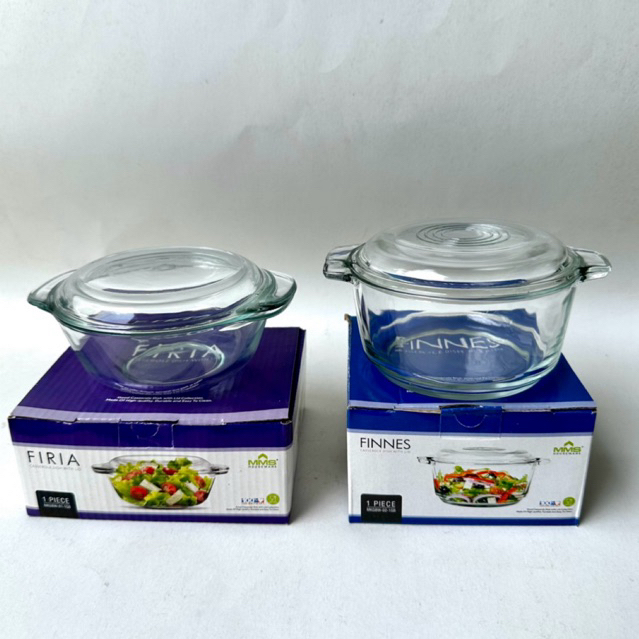 Casserole bowl mangkok kaca bulat bening dengan tutup kaca