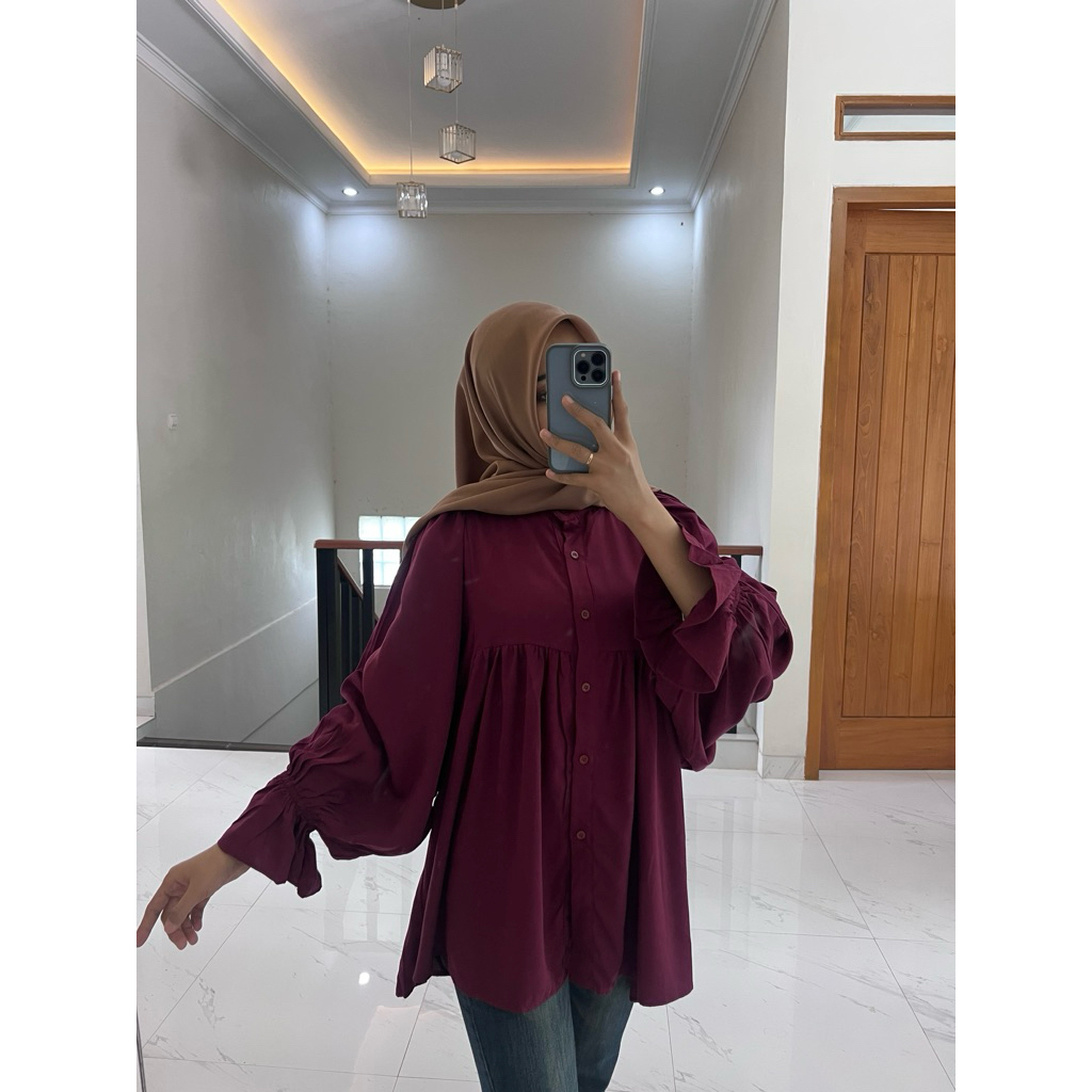 Rania Atasan Blouse Batwing Rayon Twill Premium lengan Balon