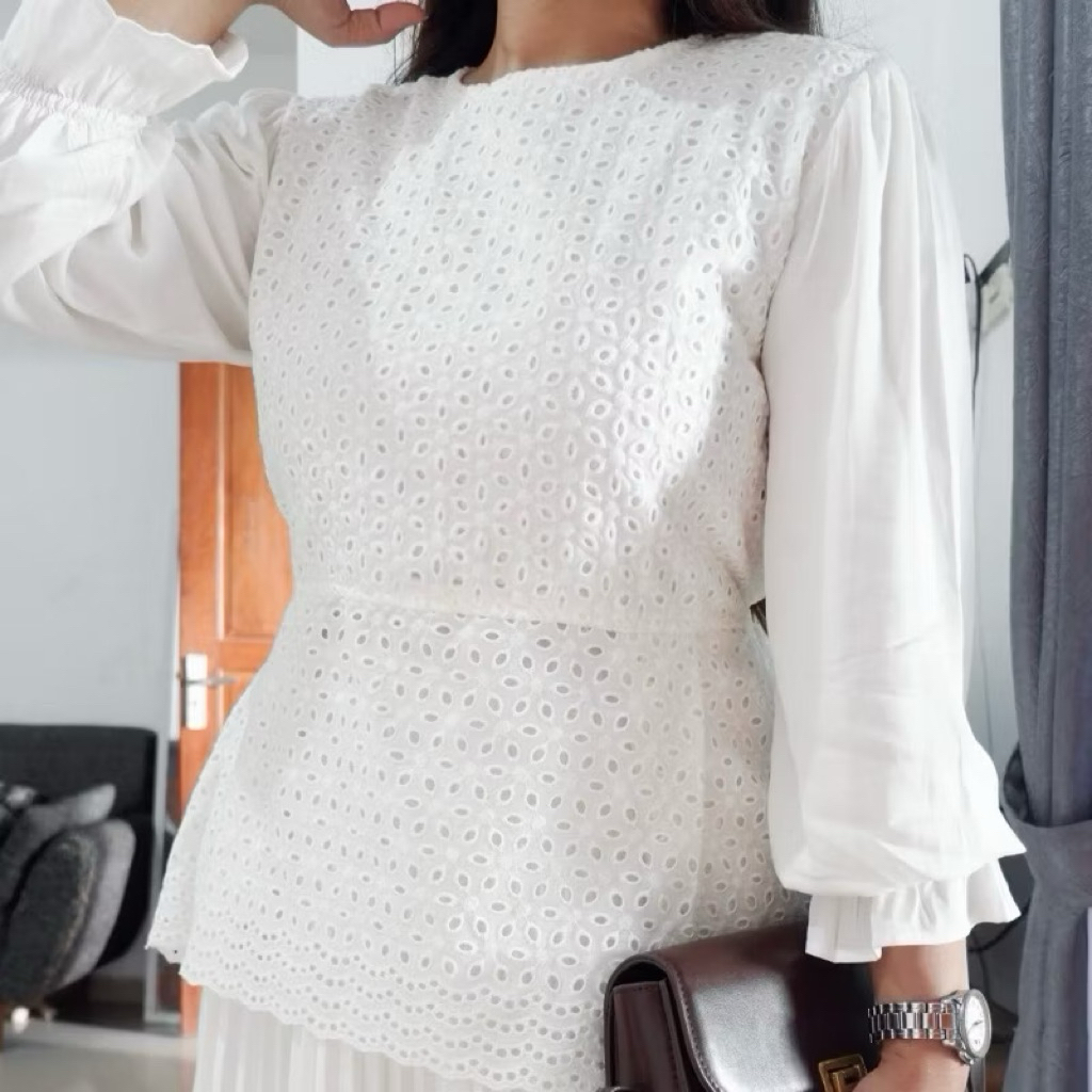 NEW Kinara Blouse | Katun Bordir | Blouse Katun Bordir | Blouse Putih Wanita | Baju lebaran preloved
