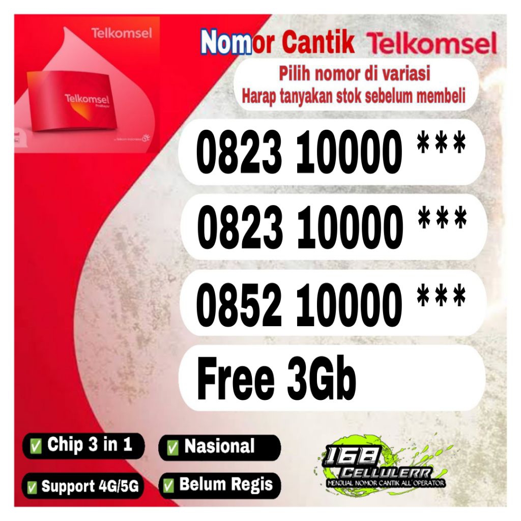nomor cantik simpati kartu perdana Telkomsel 0823 10000