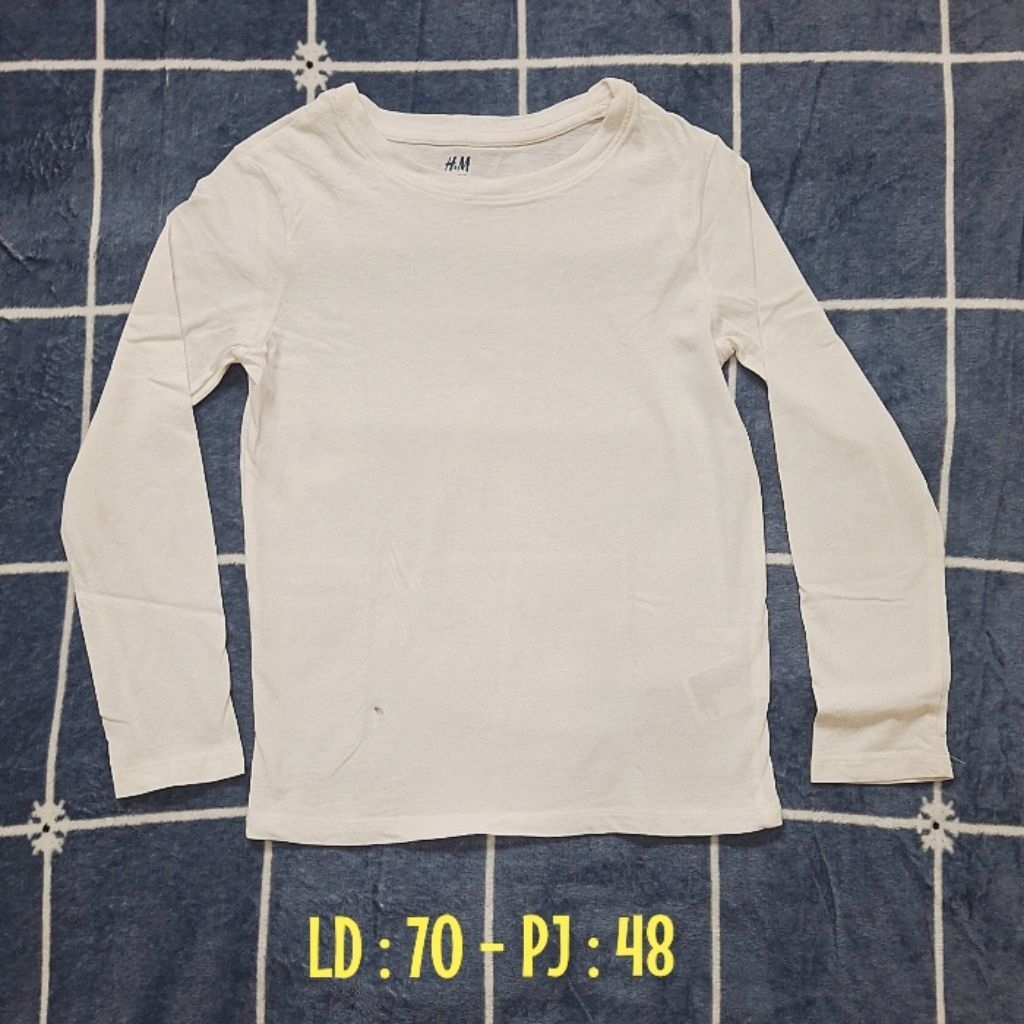 Baju Atasan "H&M Basic" Kaos Anak Lengan Panjang Putih Polos 6-8 yo (Preloved/bekas)