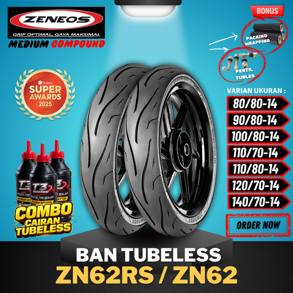 .[READY COD] BAN ZENEOS ZN62RS / ZN62 RING 14 (80/80-14 / 90/80-14 / 100/80-14 / 110/70-14 / 110/80-