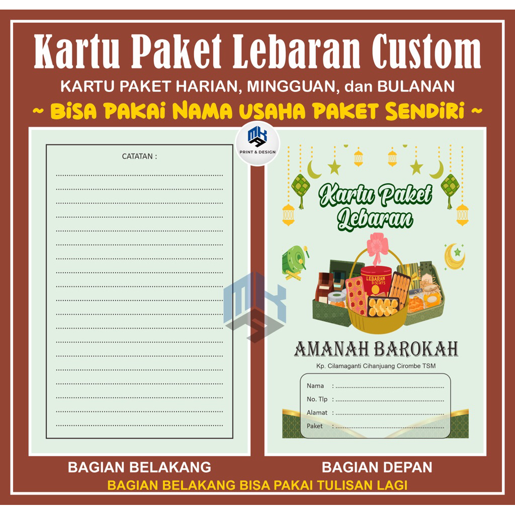 Kartu Paket Lebaran Custom, Kartu Paket Harian, Kartu Paket Bulanan, Kartu Paket Mingguan (Cetak Ber